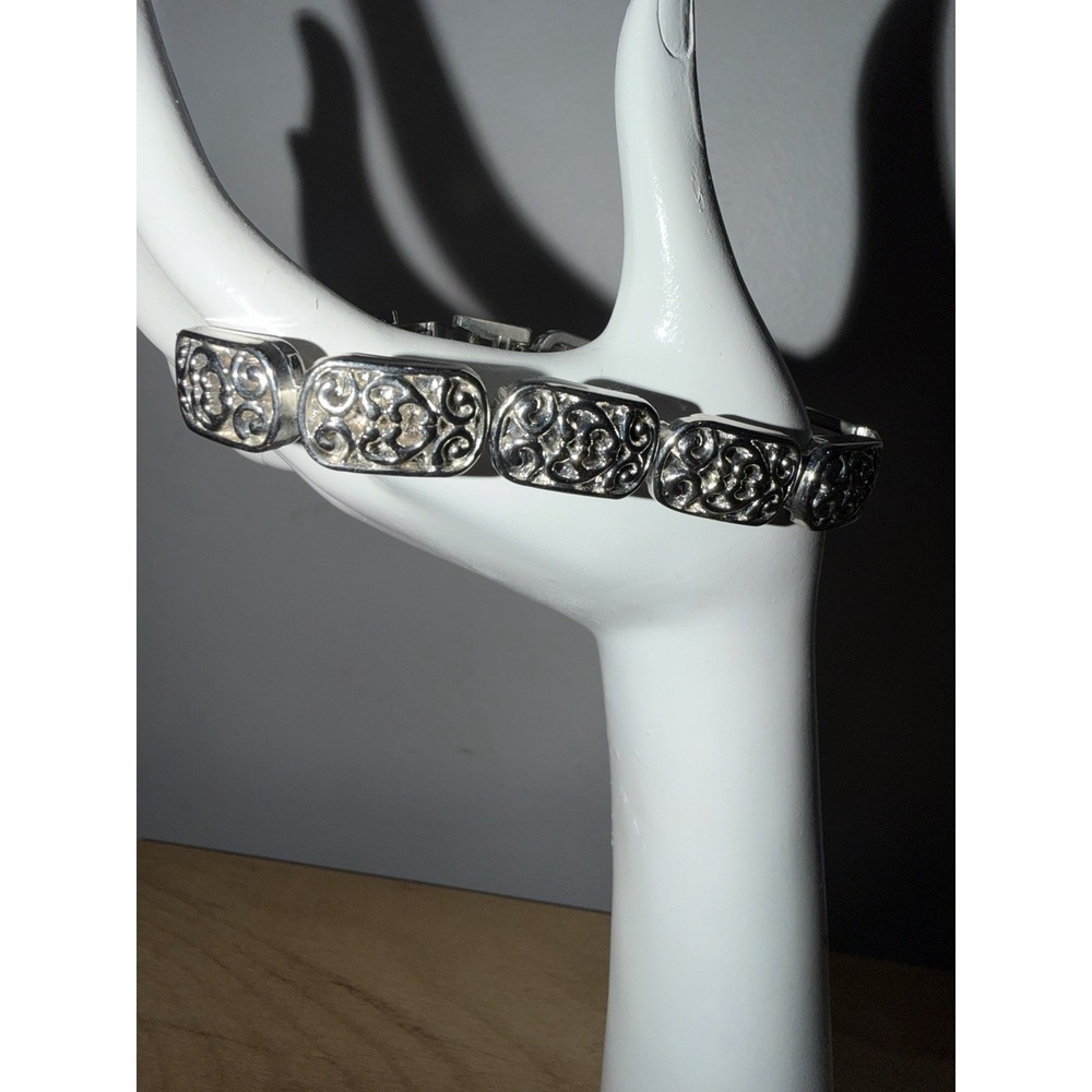 Vintage Rare Ornate Ladies Silver Tone Chain Bracelet Filigree Rectangle Links